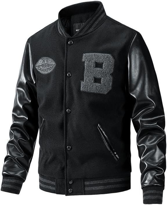 Mens Winter Jackets Varsity Jacket Baseball Jacket College Jacket Pro Club Jacket Bomber Jacket Casual Jacket, Leather Sleeves, Quilted Lined Fall Winter Fashion Outerwear