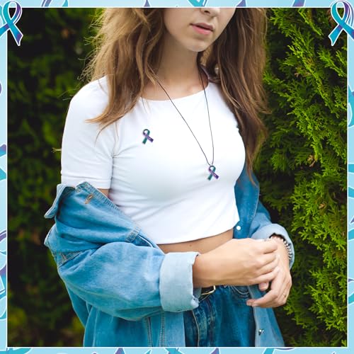 Image of Riceshoot 100 Pcs Suicide Prevention Awareness Ribbon Pin Bulk Purple Teal Ribbon Enamel Lapel Pin Sexual Assault Awareness