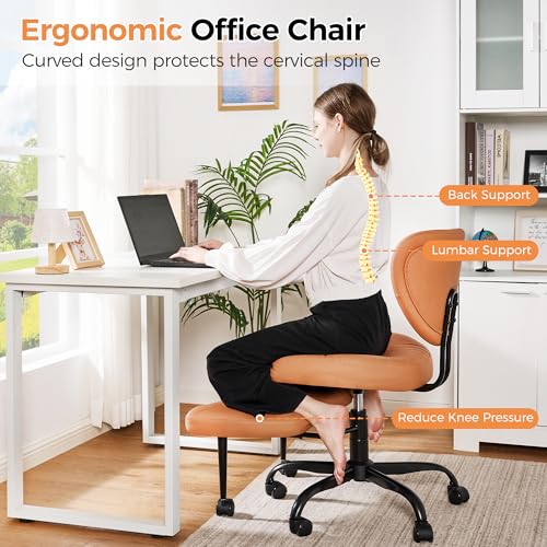 Image of Cross Legged Office Chair, Ergonomic Criss Cross Chair with Wheels, 360 Swivel Height-Adjustable Meditation Chair for Yoga & ADHD, Wide Kneeling Chair with Strong Lumbar Support (Brown) BPY01Z