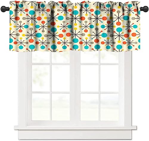 JESTRONRY Abstract Geometric Window Valance,Mid Century Fifties Modern Retro Colors Pattern, Curtain Valance for Kitchen Bedroom Decor with Rod Pocket W54xL18in