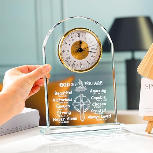 Image of Qianwei Christian Gifts for Women - Crystal Clock Cross Bible Verse Encouragement Motivational Gifts Prayers Religious Faith Gifts Sister Women Men Friends Mom