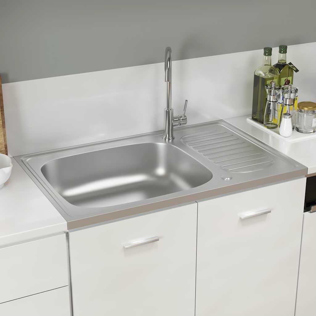 Lavello da cucina in acciaio inox con sgocciolatoio, 800 x 500 mm
