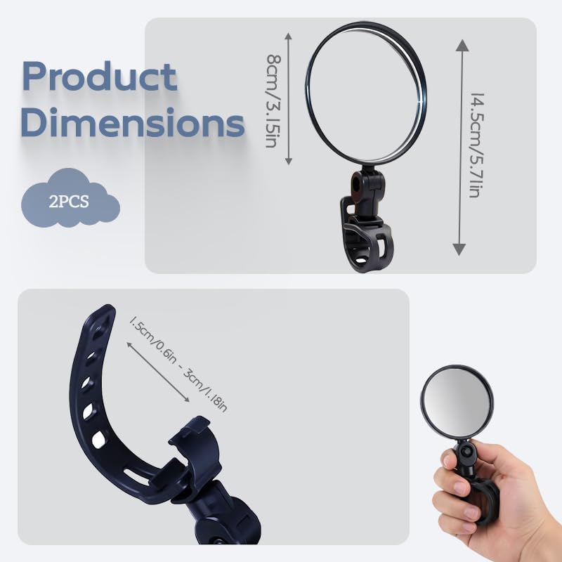 Set Di 2 Specchietti Retrovisori Per Bicicletta HD, Rotabili A 360° E Piegabili – Universali Per Manubri Da 20 A 38 Mm – Specchietti Per Mountain Bike, Biciclette Elettriche E Bici Da Strada