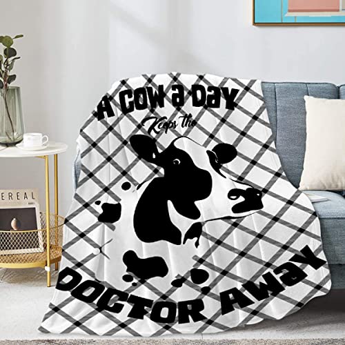 Homiehug A Cow A Day Keeps Doctor Away Soft Blanket Flannel Cozy Fuzzy Cute Animal Throws for Nap Bed Couch Home Decor Tapestries Child Plush Gifts All-Seasons 90