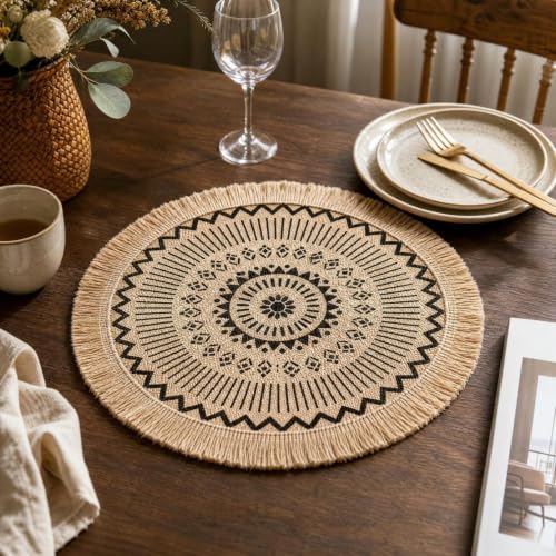 Boho Linen Round Christmas Placemats Set of 4 with Tassel for Xmax Gifts - image 5