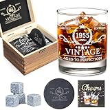 70th Birthday Gifts for Men Whiskey Glass Set - 70th Birthday Decorations, Party Supplies - 70 Years Anniversary, Bday Gifts Ideas for Him, Dad, Husband, Friends - Wood Box & Whiskey Stones & Coaster