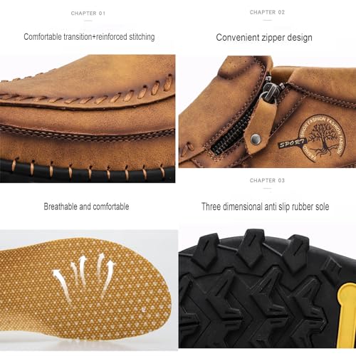 Myallfeet Men's Retro Hand Sewn Hiking Loafers Anti Slip Leather Side Zipper Outdoor Hiking Driving Shoes Arch Supported Business and Office Loafers3