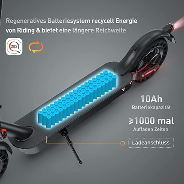 E Scooter mit Straßenzulassung, 40km Reichweite, 10 Zoll Wabenreifen ABE Elektroroller Belastung LED | bis 120kg | 20km/h Elektro Scooter |Faltbarer E Roller für Pendeln |Duales Bremssystem – Bild 5