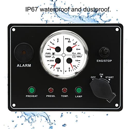 FIT do silników, zestawów generatorów, kamperów, jachtów, łodzi rybackich, 4 w 1, centralny panel sterowania, DC 12 V, poziom oleju, ciśnienie wody, napięcie czerwone podświetlenie
