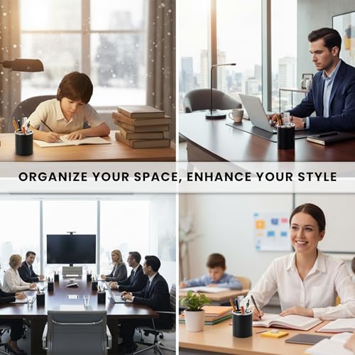 Image of Black Pencil Holder for Desk | 3 Compartments Pencil Cups for Classroom, Home, Office Desks, Meeting Room | Pen Cup Holder for Desks & Decorative Pen Holders for Desk Cute Office Supplies