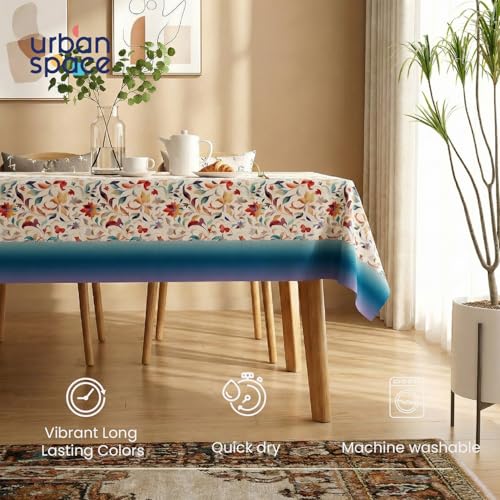 Image of Urban Space Polyester Table Cover for Dining 4 Seater,Water,Dust & Stain Resistant Rectangular Dining Table Cloth,Anti Skid Cover Cloth for Center Table,Home Decor(Skybloom Buttercream,52 inchx72 inch)