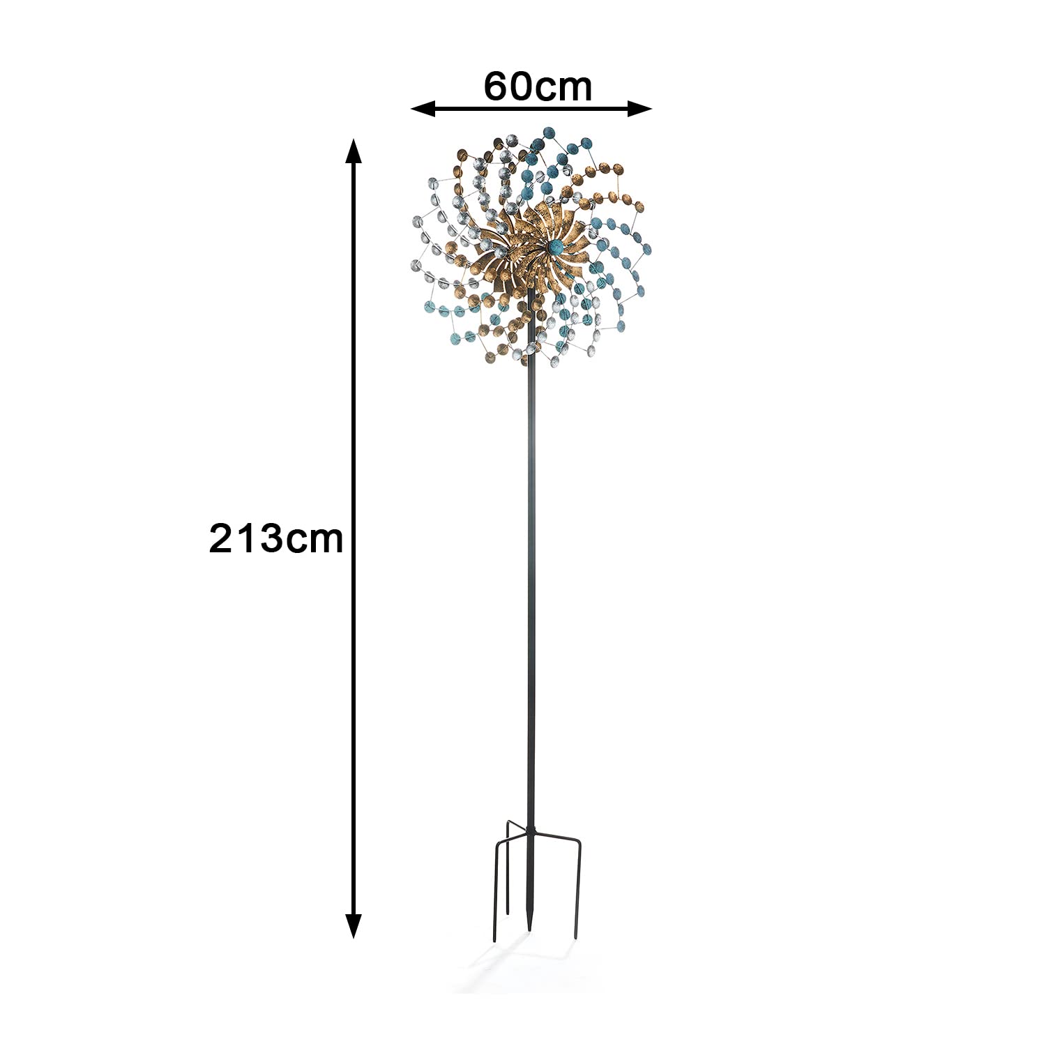 Kobolo Windrad Dekostecker Twist XXL, 60x215 cm, Mehrfarbig, XXL Metallwindrad, wetterfest & stabil, dekorativer Gartenstecker für Beet, Rasen & Vorgarten
