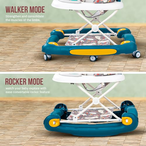 Image of Baybee 3 in 1 Awry Baby Walker for Kids with Rocker & Push Handle, Kids Walker with 3 Adjustable Height, Mat & Musical Toy Bar | Activity Walker for Baby | Push Walker Baby 6-18 Months Boy Girl (Blue)