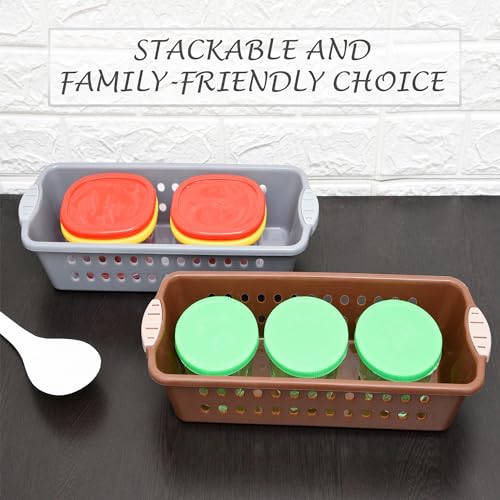 Image of Heart Home Pack of 2 Storage Basket | Storage Organizer for Refrigerator-Vegetables-Stationery | Multipurpose Cabinet Shelf Rack | Storage Box for Kitchen | JAWA-2 | Medium | Peach & Brown