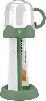 Adjustable Electric Toothbrush Holder with Cup Cover - Height Adjustable Stand Organizer for Bathroom Vanity, Fits Manual & Electric Brushes, Toothpaste Storage Green