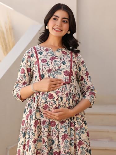 Image of ASSUME FAB Women's Rayon Maternity Kurti /Pregnancy Kurti /Easy Breastfeeding Kurti /Western Kurti with Zippers for Nursing Pre and Post Pregnancy