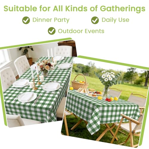 Image of Mulbozy Sage Green Gingham Tablecloth 4 Pack, 54 x 108 Inch Plastic Table Cloth Disposable, Sage Green and White Checkered Table Cover for Party Supplies