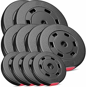 Hop-Sport 50kg Hantelscheiben Set – Kunststoff Gewichte 30/31 mm Bohrung – 2×10, 4×5, 4×2,5 kg