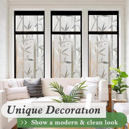 Image of MOCOCO Premium Vinyl Privacy Stained Frosted Window Glass Film (24x100 Inch) - Self-Adhesive Tint Wallpaper Sticker Opaque Sheet for Glass Cover Window, Door, Office, Home.| Anti-UV. Bamboo Design