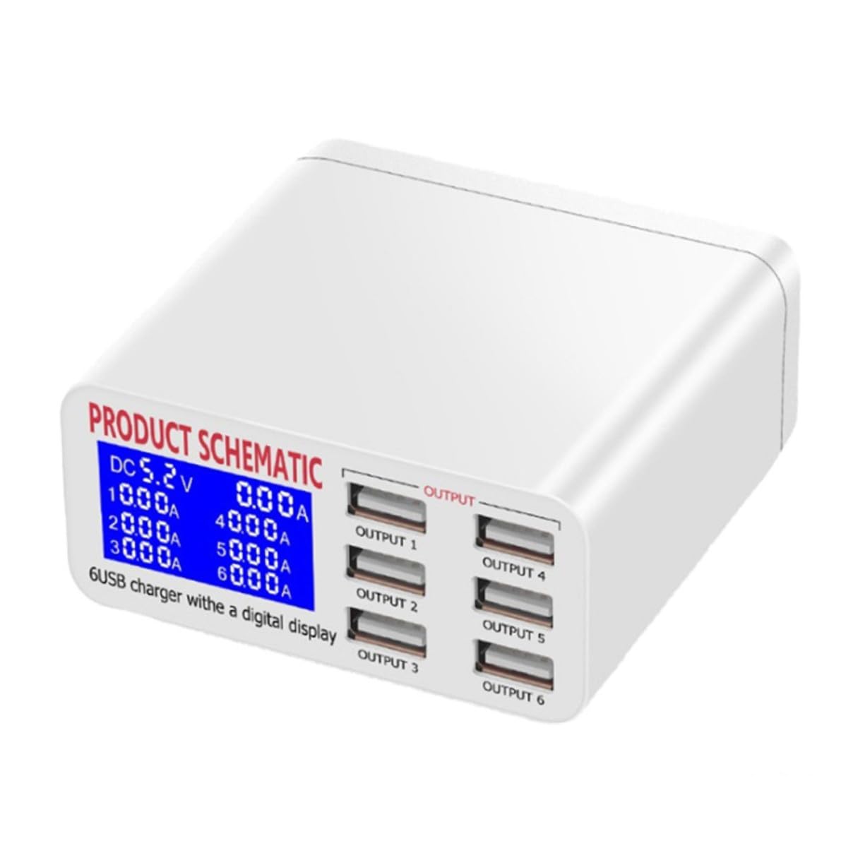 Cargador USB Multipuertos de 6 Puertos 40w Pantalla LCD