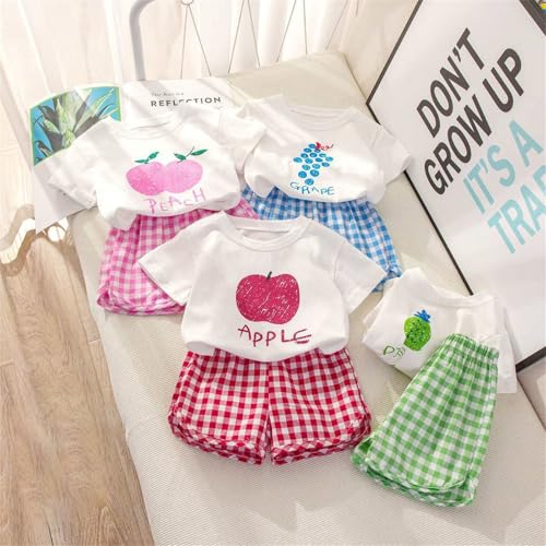 BILIKEYU Girls Summer Outfits Cute Graphic Short Sleeve Crewneck T Shirts and Plaid Elastic Waist Shorts 2pcs2