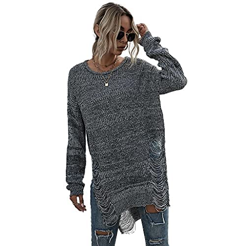 Meufam Women Oversized Loose Long Pullover Sweater Dress Winter Knit Ripped Jumper Tops Side Split Tunic