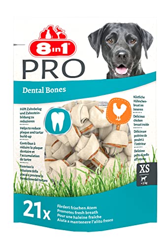 8in1 Pro Dental Knochen XS - gesunde Kauknochen für mini Hunde zur Zahnpflege, 21 Stück