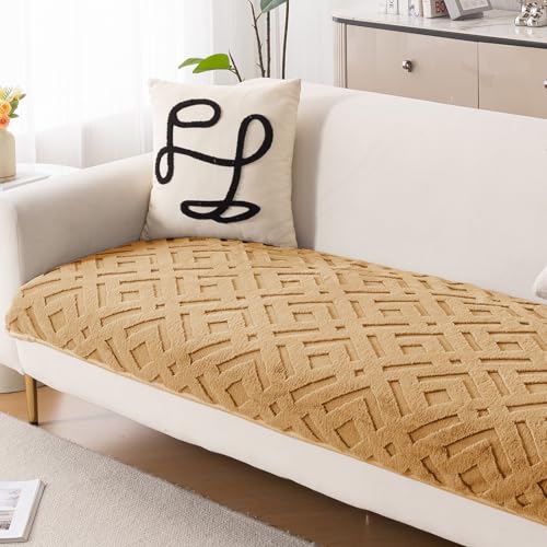 Image of HOKIPO 'Velvet Maze' Premium Anti Slip Sofa Cover Mats for L Shape and 1 /2 /3 Seater Sofa. Make Your Own Sofa Cover Set, 70(D) x 150(L) cm, Light Brown (AR-5906-LBR)