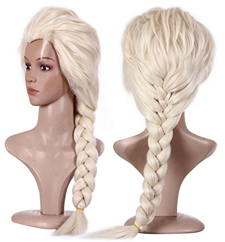 Anogol Hair Cap+Blonde Cosplay Wig Party Braided Hair Wigs for Costume Party Halloween