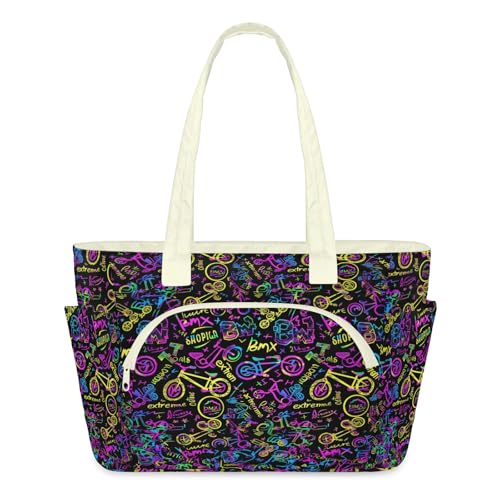 Sac fourre-tout graffiti pour femme : grand cabas matelassé et léger à fermeture éclair