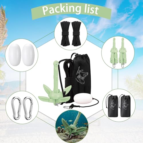 Image of Lounsweer 2 Pack 1.5 /3.5 lb Marine Kayak Anchor Kit Folding Grapnel Anchor Kit Boat Kayak Fishing Accessories for Small Boats Kayaks Canoe Paddle Boards