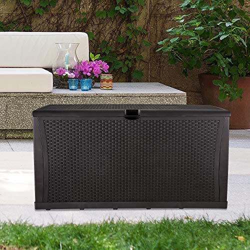 KOOLWOOM Deck Box, 120-Gallon Patio Outdoor Plastic Storage 47.2" L x 24.01" W x 24.80" H Waterproof Brown