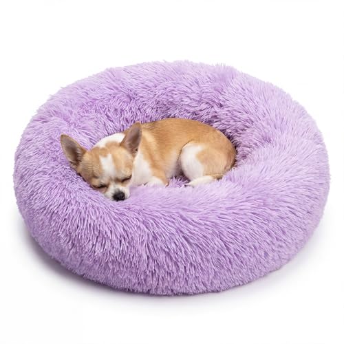 Morbido lettino per cani viola extra piccolo, lavabile, calmante per cani di piccola taglia, 38,1 cm, morbido lettino per animali domestici di piccola taglia, anti ansia, rotondo, adatto fino a 2,3 kg