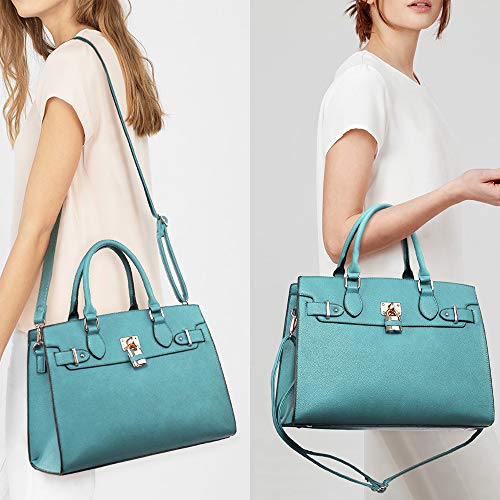 Women Handbag Designer Purse Fashion Ladies Shoulder Bag Top Handle Satchel Bag With Pouch (02 Litchi Leather- Light Blue) #TOP5