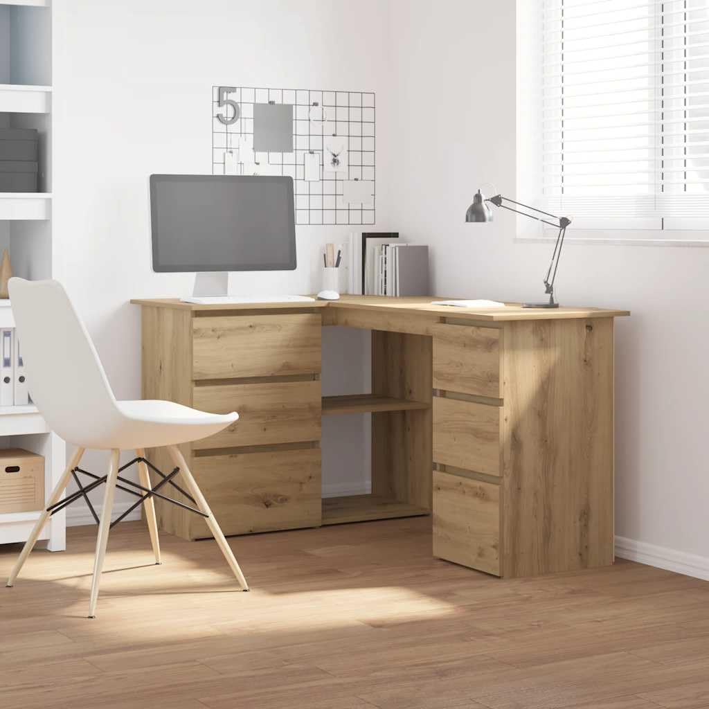 vidaXL Bureau d'angle chêne Artisanal 145x100x76 cm Bois d'ingénierie, Bureau, Bureau d'étude, mobilier de Bureau à Domicile, Bureau d'ordinateur