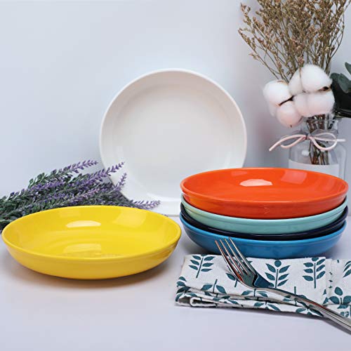 amhomel 7" Small Serving Bowls, 16 Ounces Ceramic Shallow Bowls, Microwave Dishwasher Oven Safe, Set of 6, Warm Assorted Colors - Image 3