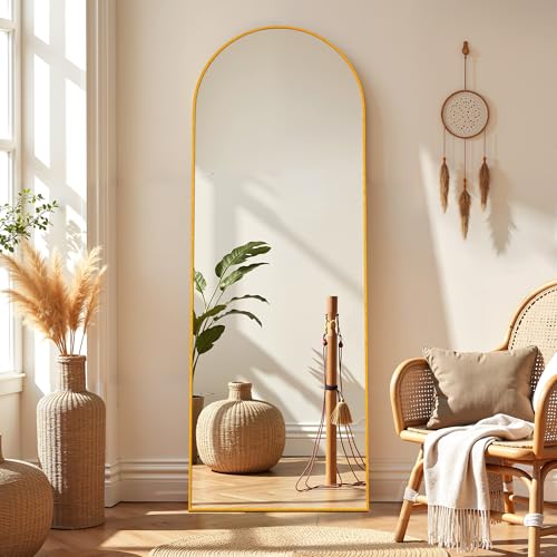 Image of Arched Full Length Mirror, 16 inchx59 inch Aluminum Frame Floor Mirror with Stand