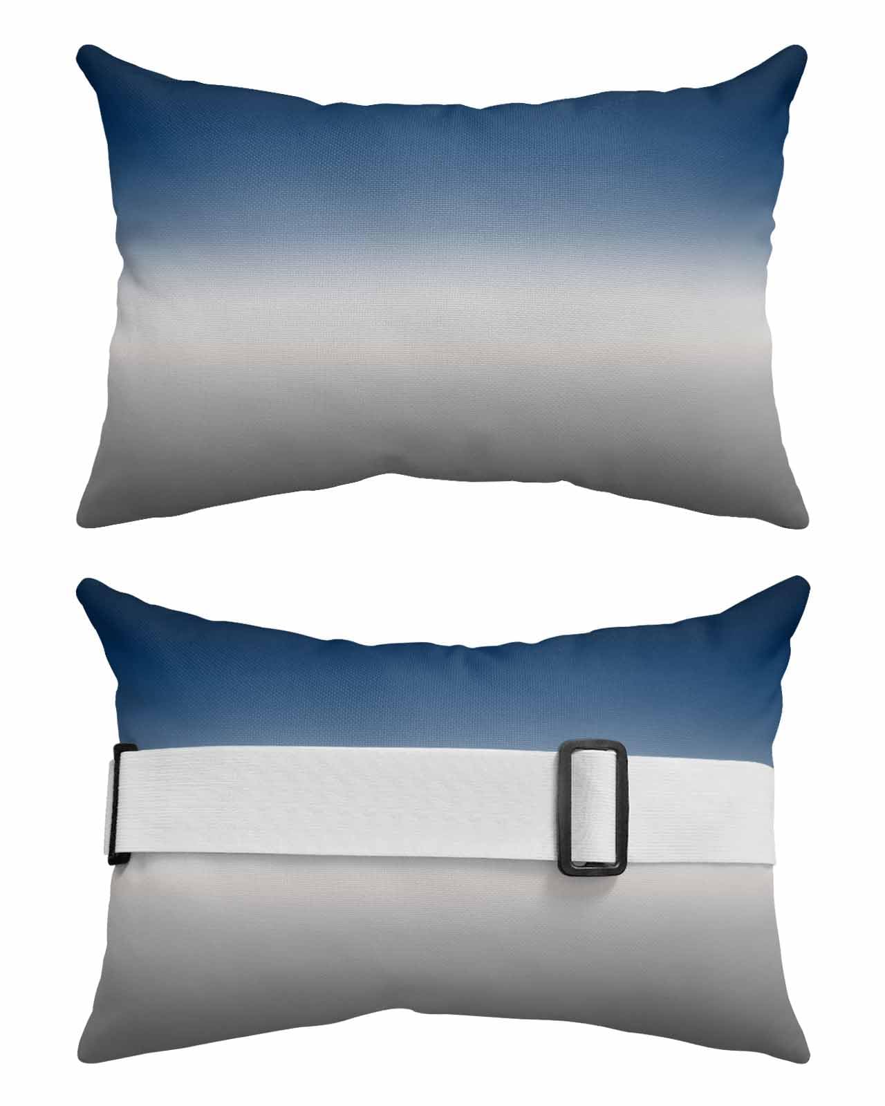 HERBED Outdoor Pillows Covers with Inserts Abstract Blue and Grey Gradient Waterproof Pillow with Adjustable Strap Throw Pillows for Patio Furniture Pool Lounge Chair, 11x16 Inch, 2PCS
