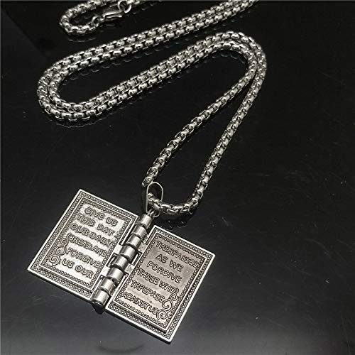 Holy Bible Book Pendant Necklace Openable Prayer Bible Verse Religious Christian Necklace for Men and Women4