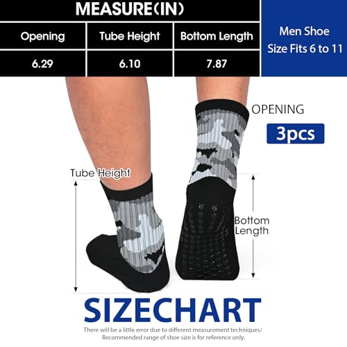 Hiking Camo Sports Socks Camouflage Athletic Non-Slip Socks with PVC Grip Elastic Cushioned Sock for Basketball, Running, Outdoor Activities (3-Pair, Black/Gray)2