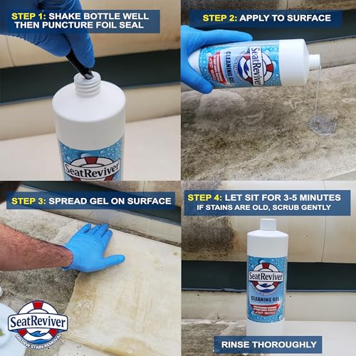 mildew stain remover for boat seats vinyl amp plastic  fast-acting gel formula that sticks longer  no scrub needed  32oz