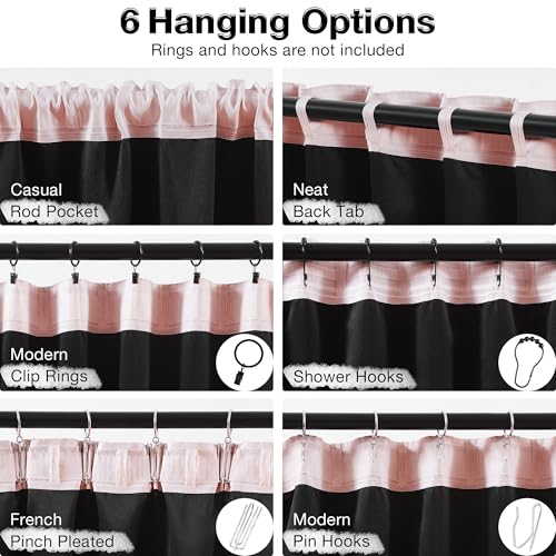 Abstractex Pink Blackout Curtains 54 Inch Drop for Girls Kids Bedroom, Back Tab Pleated Curtain for Living Room Rod Pocket Light Blocking Thermal Insulated Drapes Window Treatment 2 Panels, W52 x L54 - Image 3