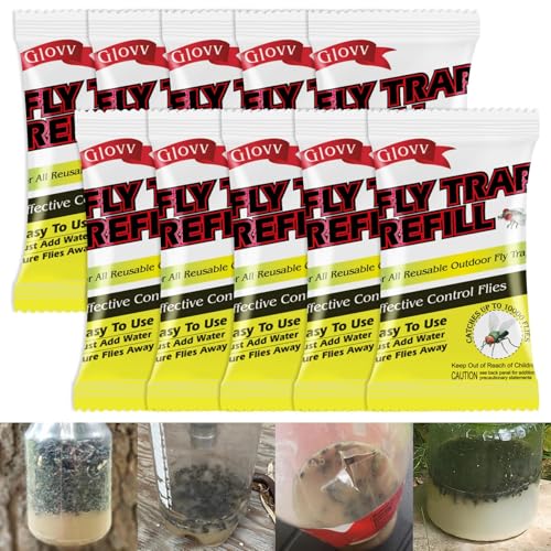 10 Pack Natural Fly Bait Refill 10 * 30g Fly Trap Attractant Packets Work with All Reusable Flies Traps Outdoor Fly Magnet Repellent Killer Catcher