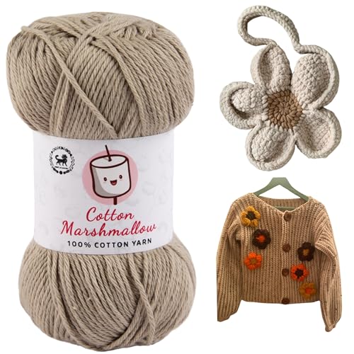 Image of NESTNHAVEN Cotton Marshmallow 100% Cotton Yarn - (50 g, 130 m) - Luxury Yarn for Crochet, Amigurumi, Embroidery, Toys, Garments, Flowers and Hobby Projects (Beige)