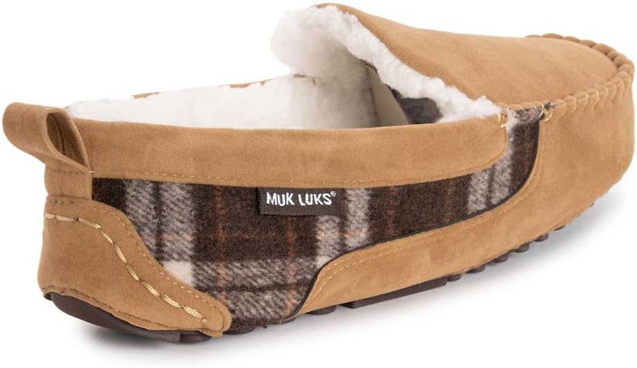 MUK LUKS Men's Emmett Moccasin Slippers, Camel, 9