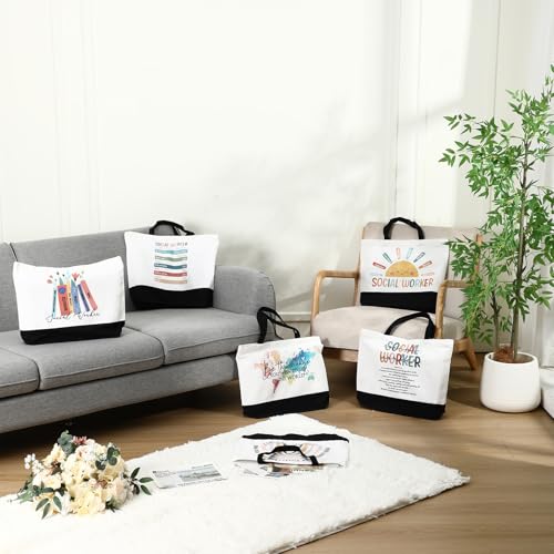 Image of 6 Pcs Social Worker Gift Bulk Christmas Thank You Canvas Bag for Women Reusable Grocery Bag Christmas Appreciation Gift for Bsw Msw Dsw Volunteer Msw Nurse Employee Staff Teacher