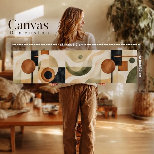Image of Boho Geometric Stretched Canvas Wall Art Painting for Living Room, Mid Century Bauhaus Canvas Wall Decor For Livingroom, Bedroom, Office, Hallway's, Hotel 12x46 Inch
