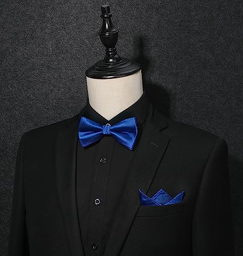 Image of HISDERN Bow Ties for Men Solid Color Pre-Tie Bow Tie and Pocket Square Set Classic Formal Tuxedo Bowties for Wedding Party