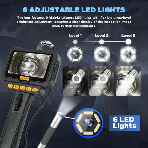 Image of AUTOOL Two-Way 210Articulating Borescope with Light Endoscope Camera | 6.25mm Lens IP67 Waterproof 1M Cable Photo Video Record