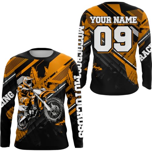 Dirt Bike Jersey Men Women Kid Upf30+ Customized Motocross Racing Shirt Youth Boys Off-Road Motorcycle Clothes (US, Alpha, Small, 5X-Large, Regular, Regular, Orange)